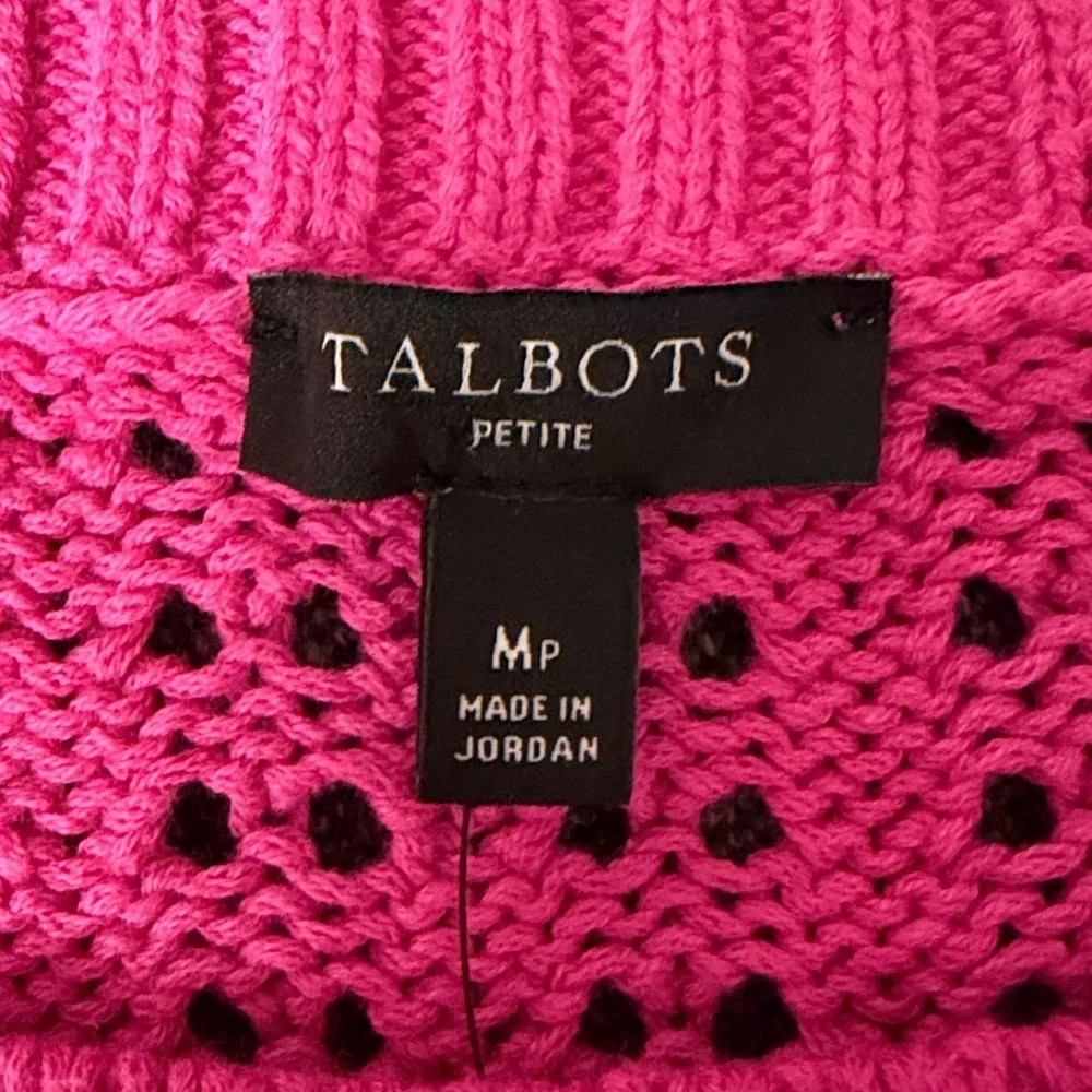 Talbots Pink Open Knit Sweater Petite Medium NWT. 100% cotton